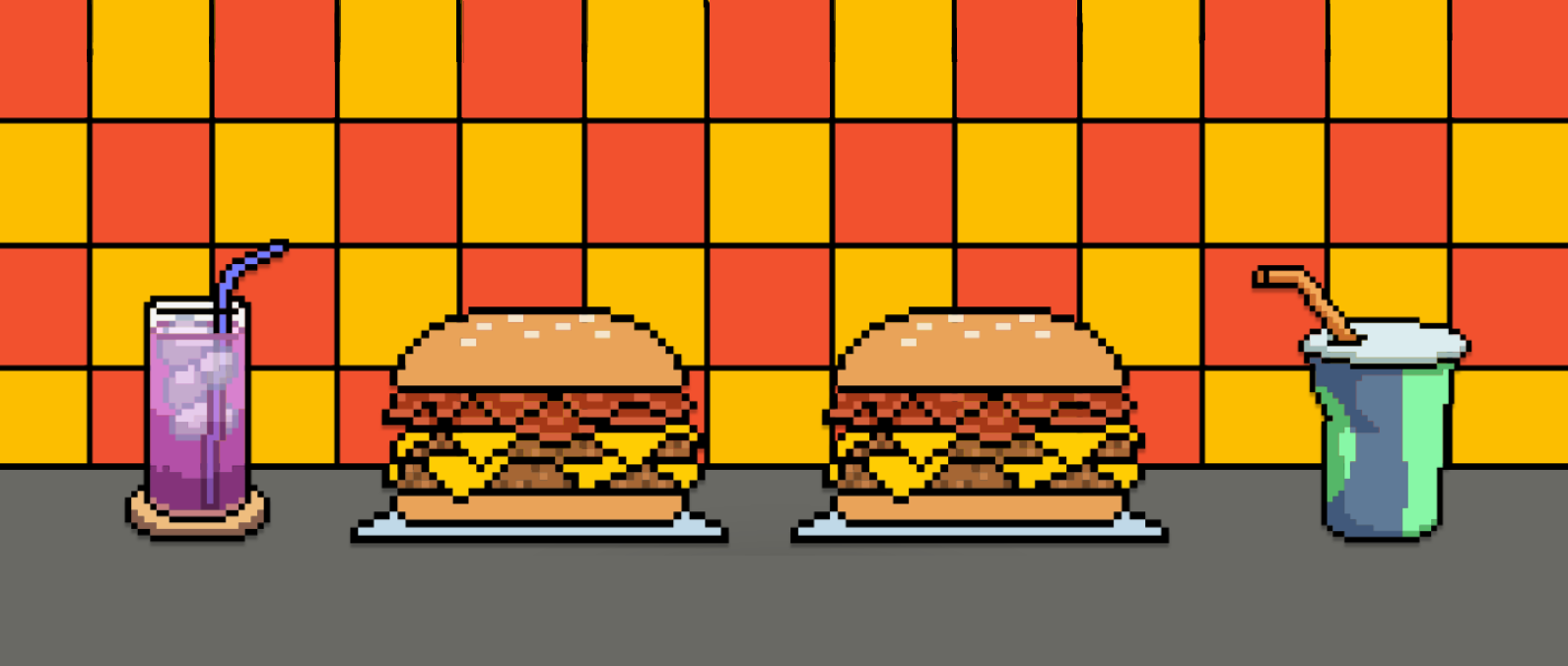 8bit deli counter with drinks and burger